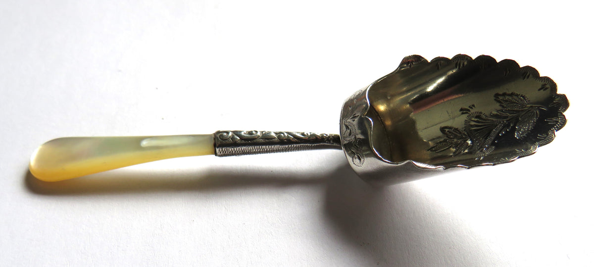 Antique Victorian Sterling Silver & Mother of Pearl Sugar Shovel Spoon Hallmarked Birmingham 1894