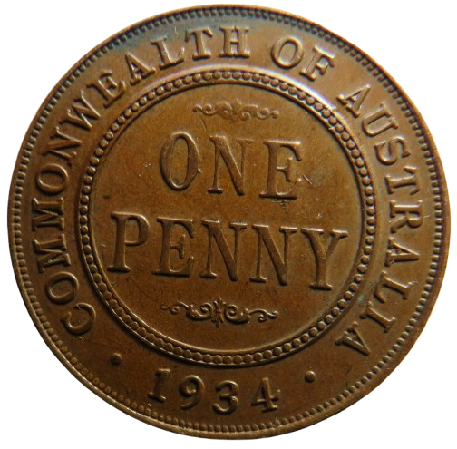 1934 King George V Australia One Penny Coin