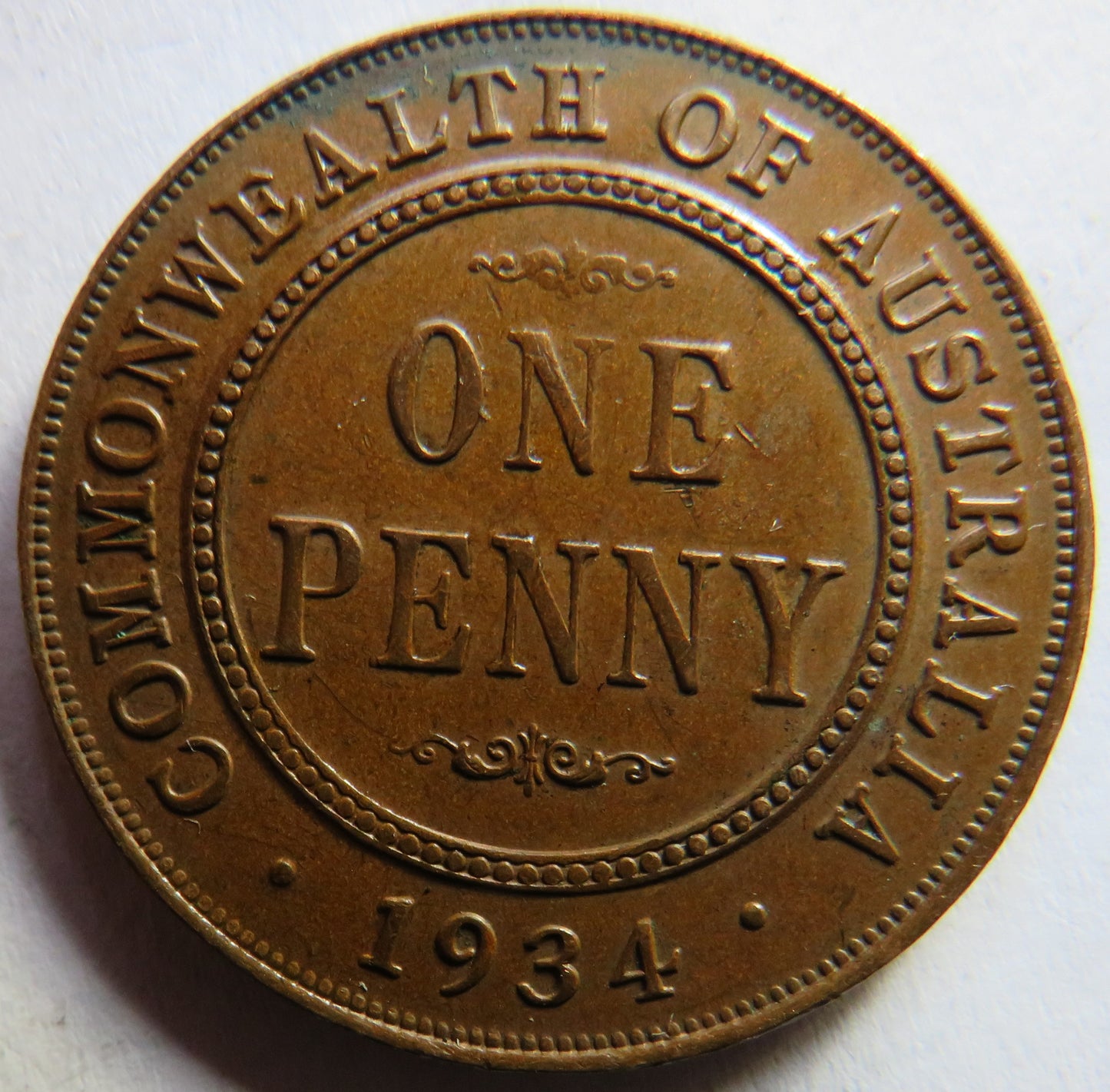 1934 King George V Australia One Penny Coin