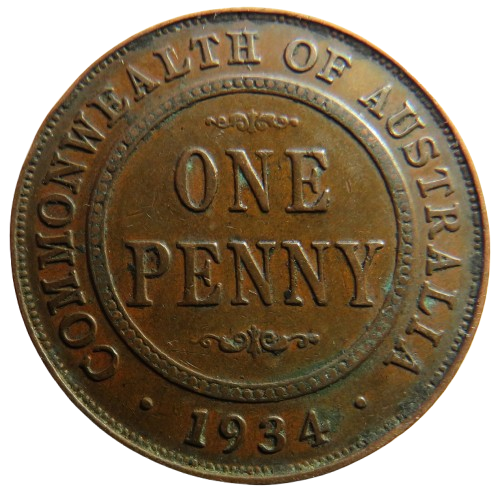 1934 King George V Australia One Penny Coin