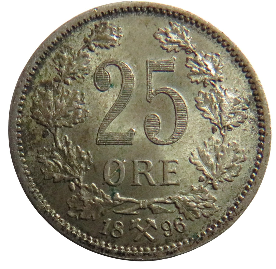 1896 Norway Silver 25 Øre Coin In Higher Grade