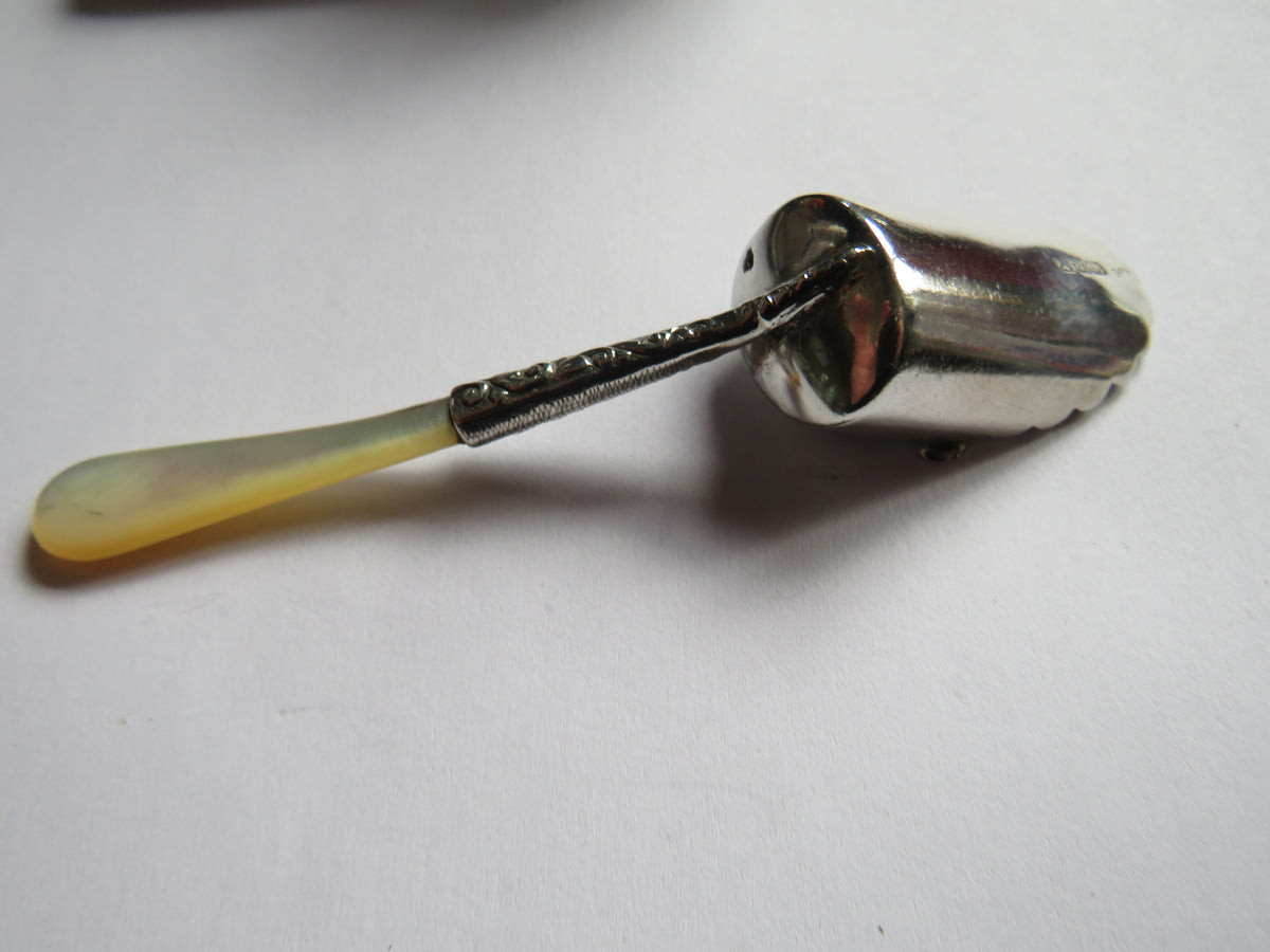 Antique Victorian Sterling Silver & Mother of Pearl Sugar Shovel Spoon Hallmarked Birmingham 1894