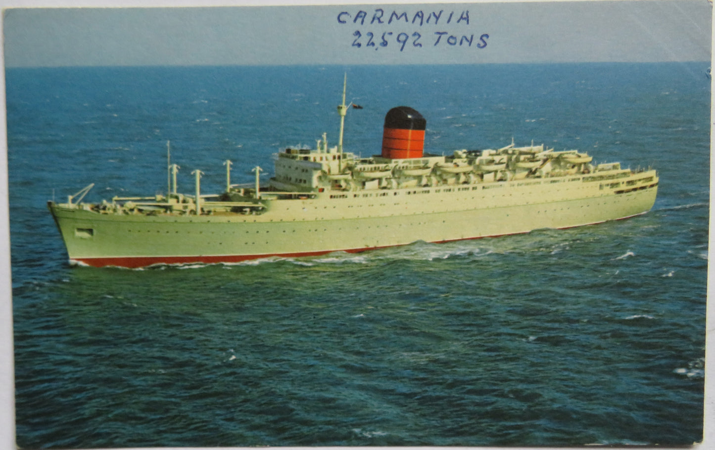 Vintage Shipping Postcard of Cunard "Carmania"