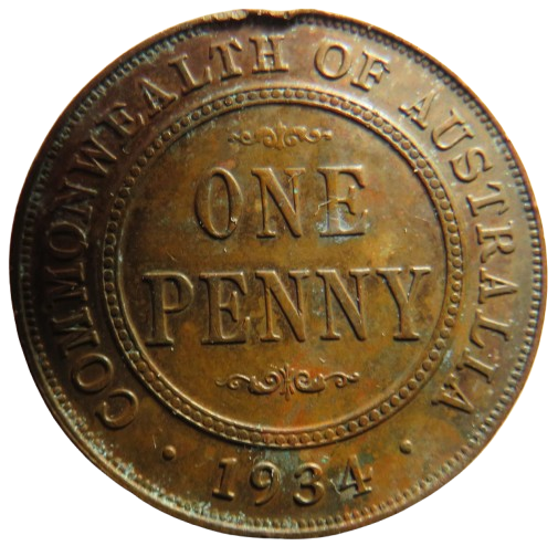 1934 King George V Australia One Penny Coin