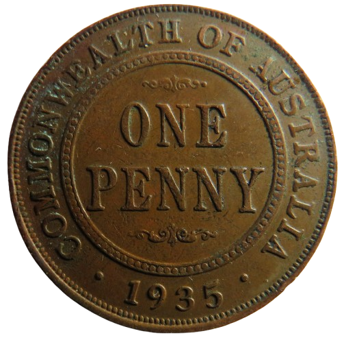 1935 King George V Australia One Penny Coin