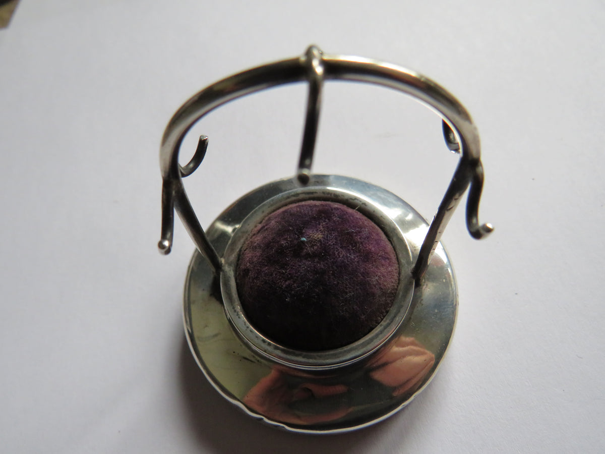 Antique Silver Hat Pin Stand / Pin Cushion Hallmarked Chester 1904