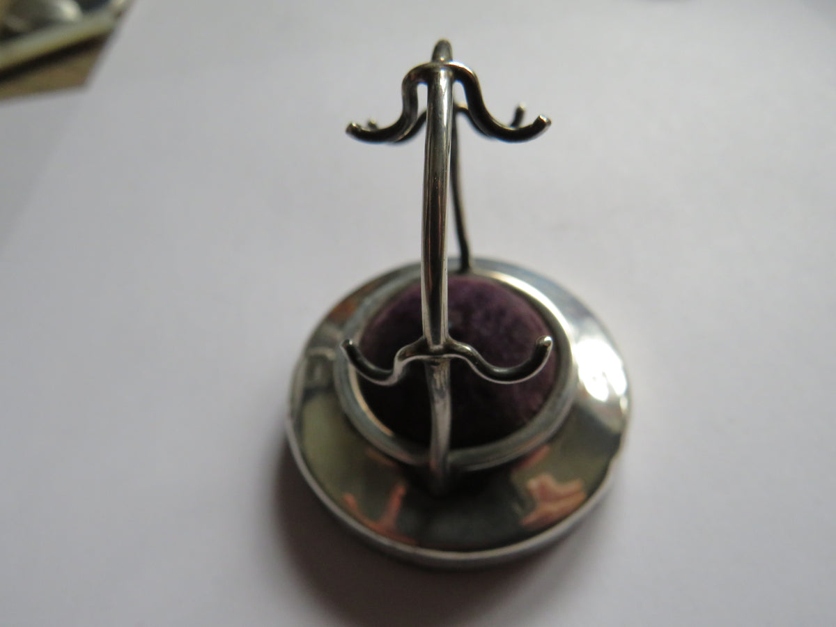 Antique Silver Hat Pin Stand / Pin Cushion Hallmarked Chester 1904
