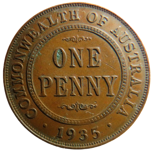 1935 King George V Australia One Penny Coin