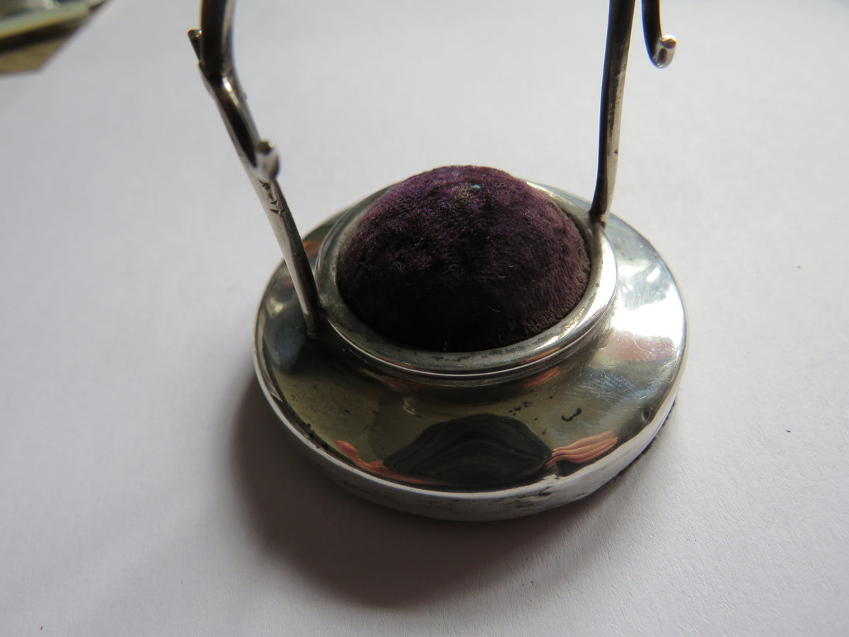 Antique Silver Hat Pin Stand / Pin Cushion Hallmarked Chester 1904