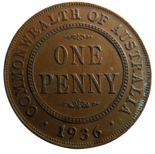 1936 King George V Australia One Penny Coin