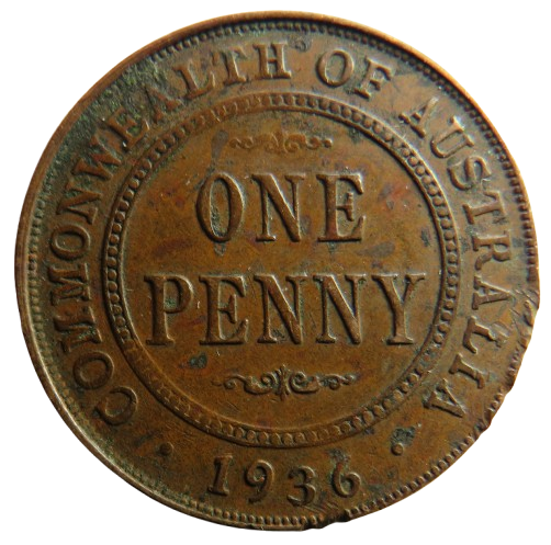 1936 King George V Australia One Penny Coin