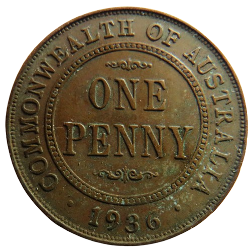 1936 King George V Australia One Penny Coin
