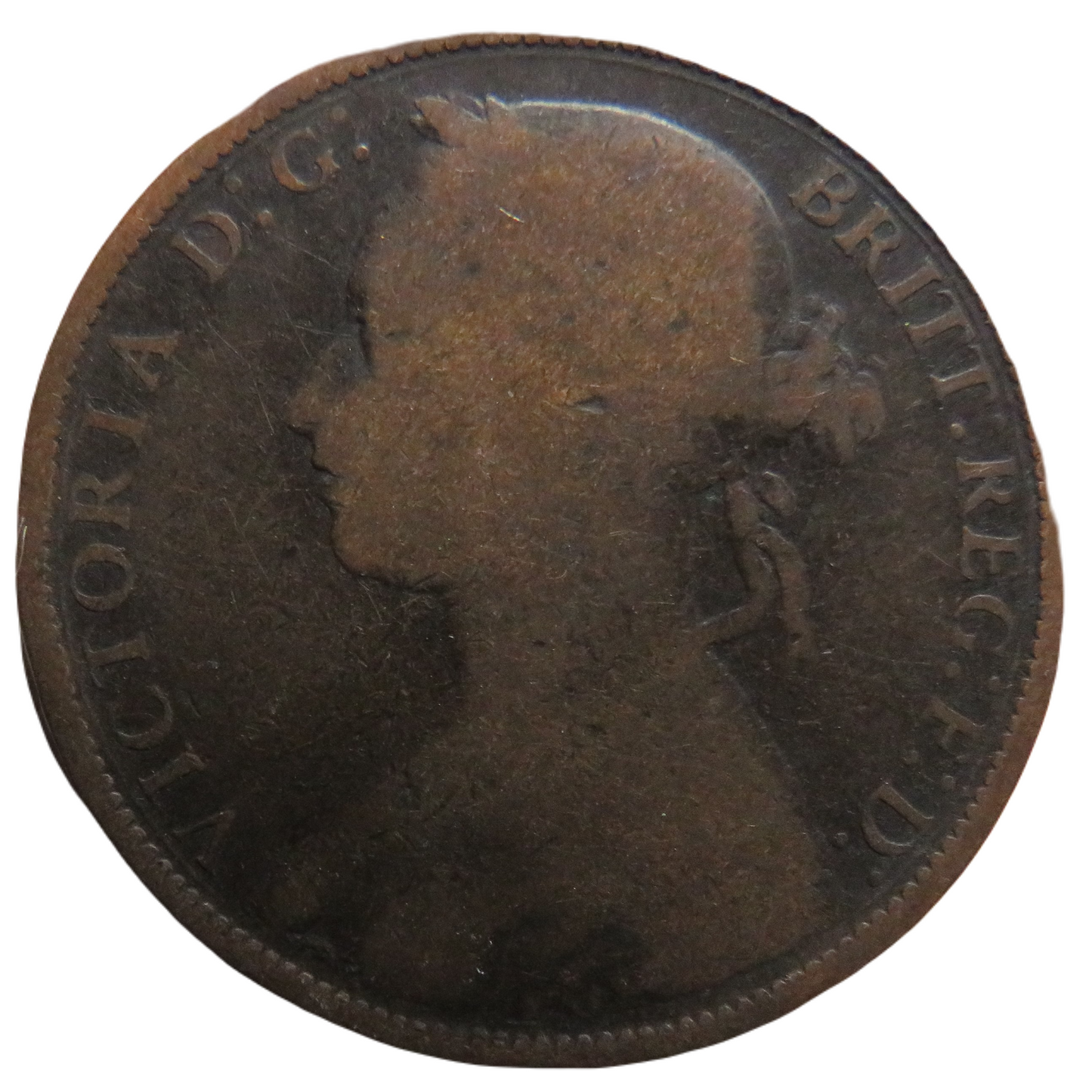 1881-H Queen Victoria Bun Head One Penny Coin - Great Britain
