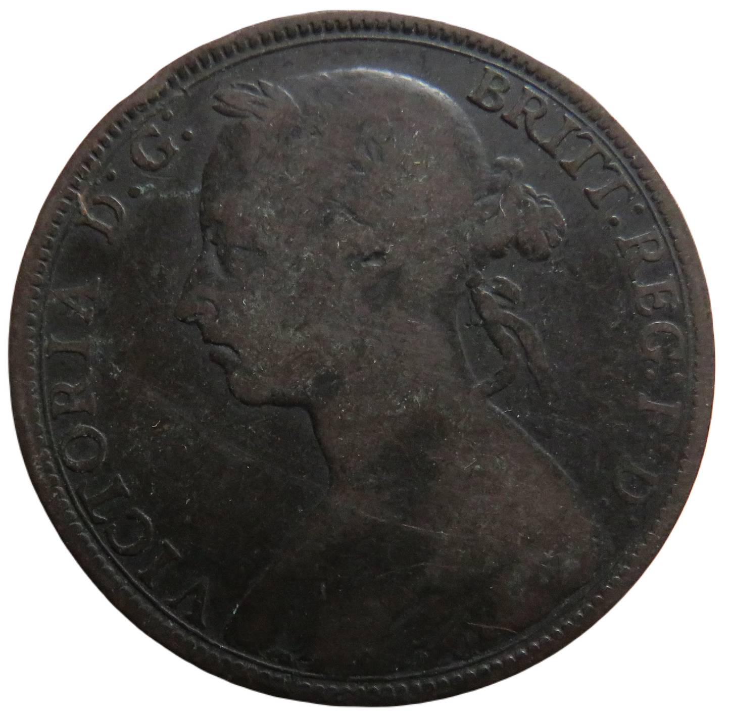 1890 Queen Victoria Bun Head One Penny Coin - Great Britain