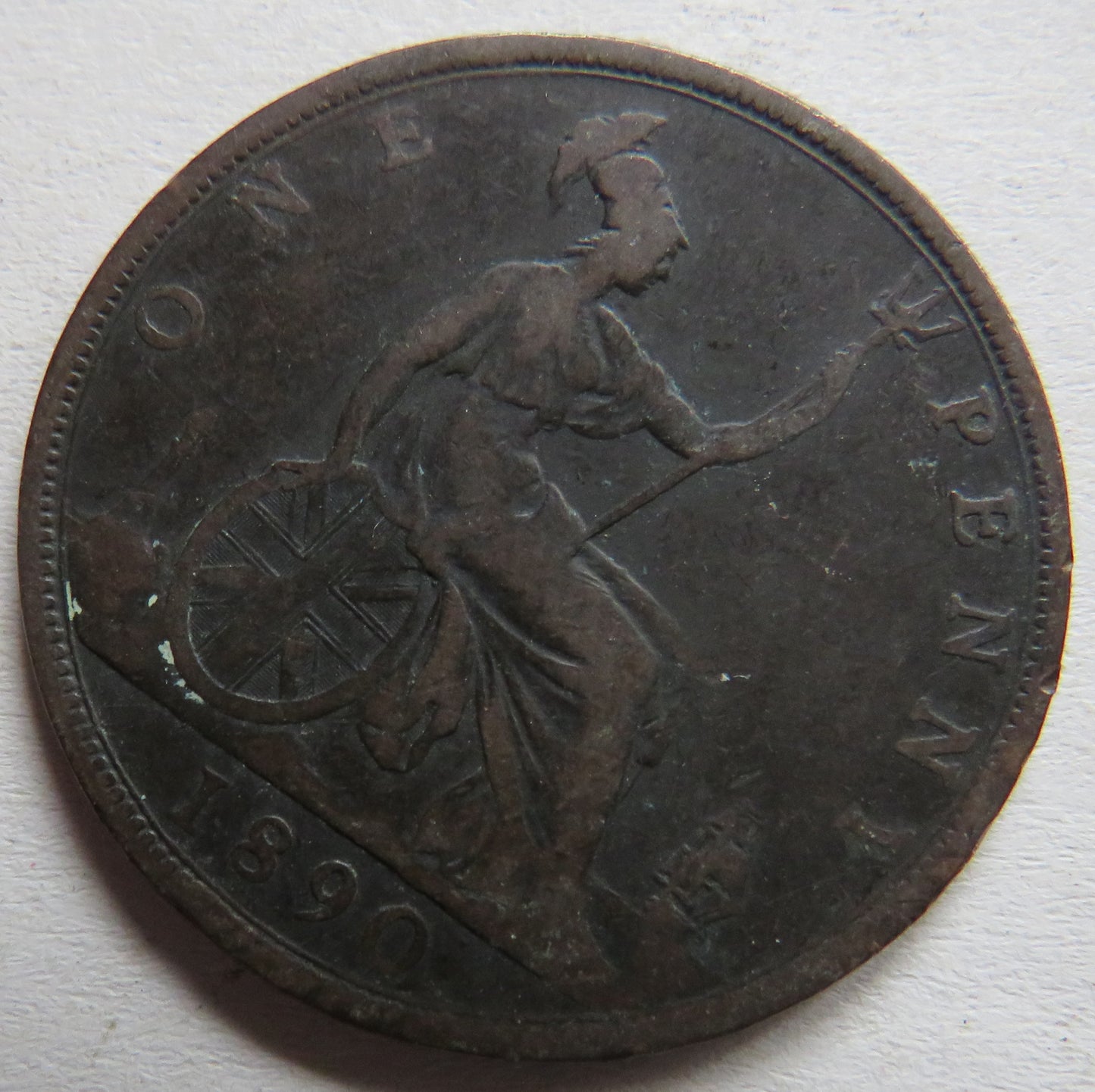 1890 Queen Victoria Bun Head One Penny Coin - Great Britain