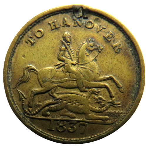 1837 Queen Victoria " To Hanover" Cumberland Jack Token
