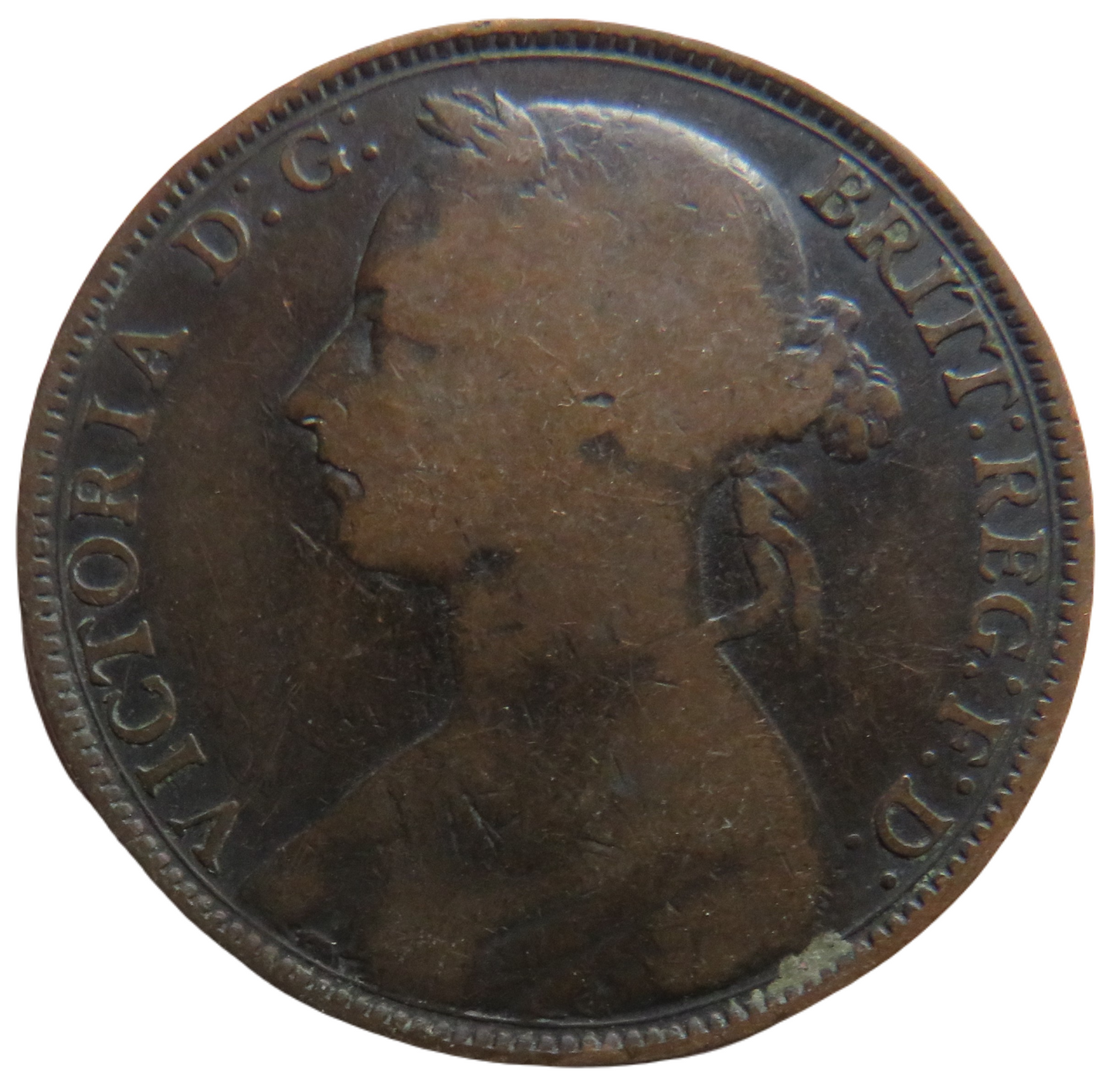 1889 Queen Victoria Bun Head One Penny Coin - Great Britain