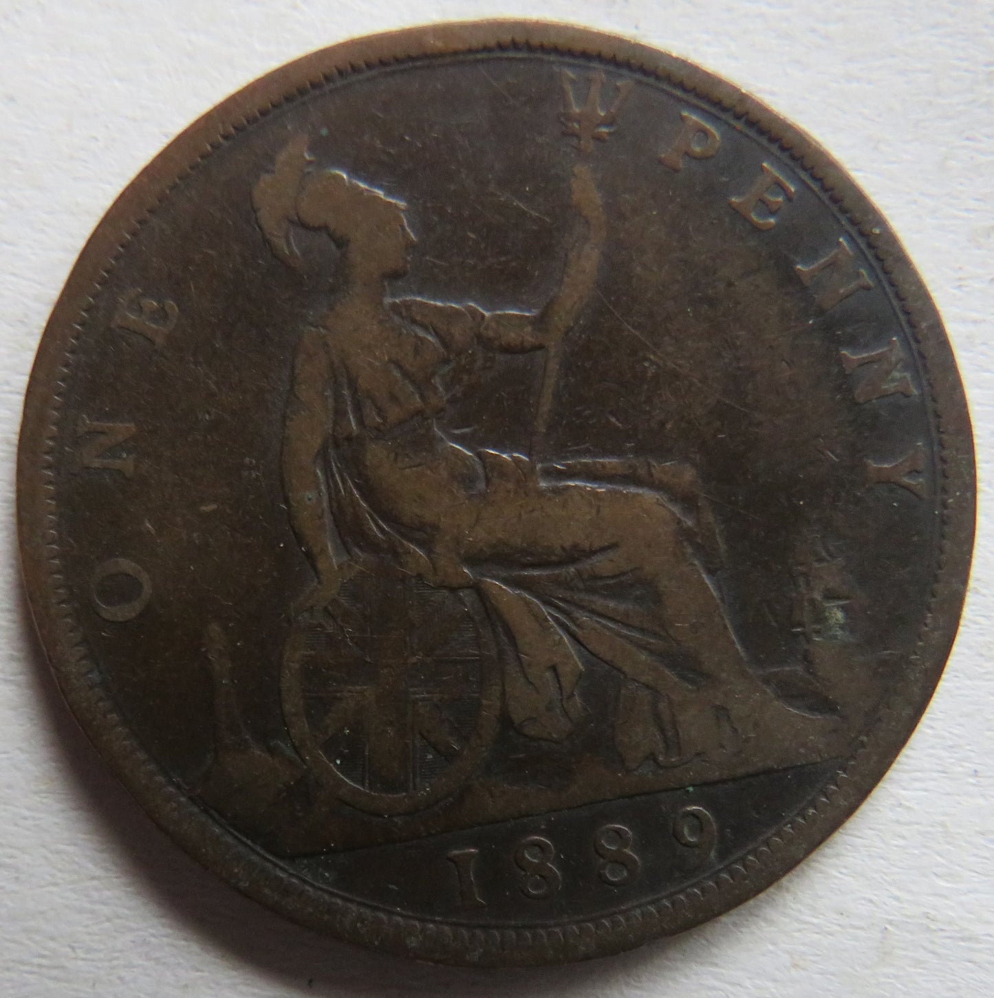 1889 Queen Victoria Bun Head One Penny Coin - Great Britain