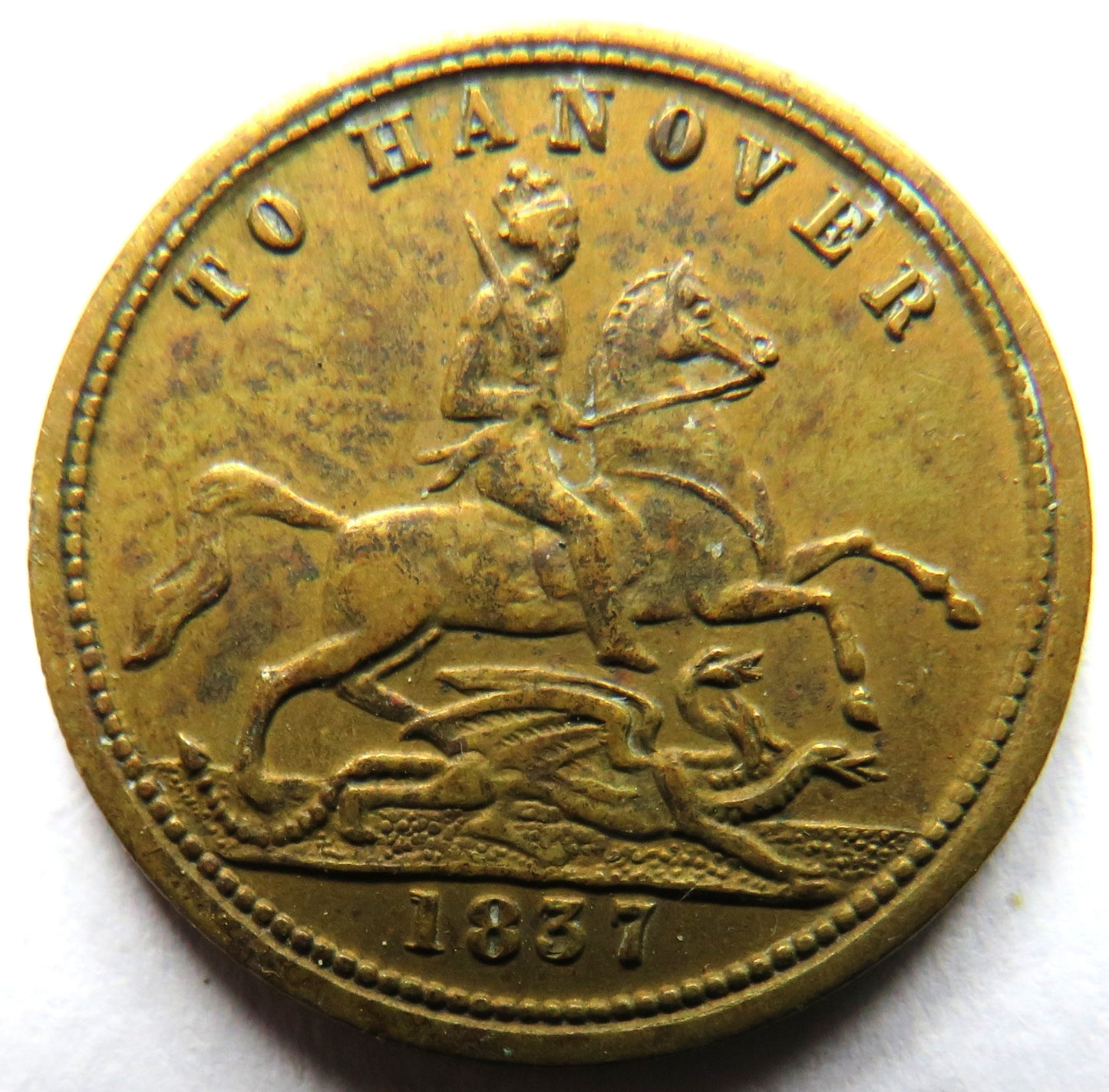 1837 Queen Victoria " To Hanover" Cumberland Jack Token