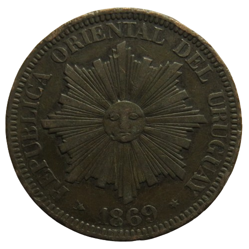 1869 Uruguay 4 Centesimos Coin