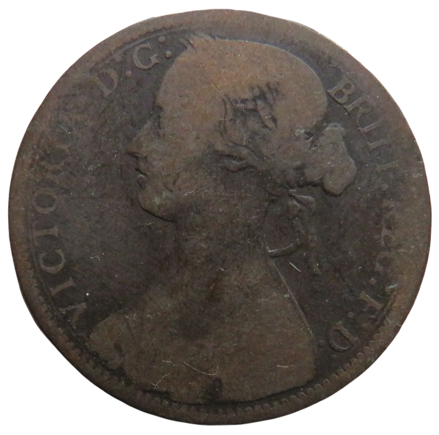 1866 Queen Victoria Bun Head One Penny Coin - Great Britain