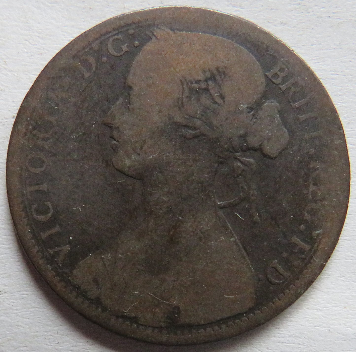 1866 Queen Victoria Bun Head One Penny Coin - Great Britain