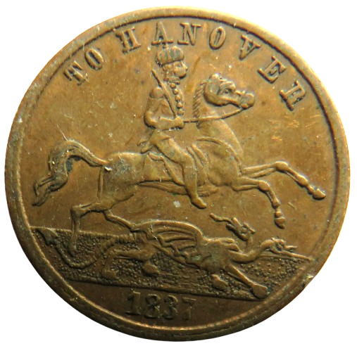 1837 Queen Victoria " To Hanover" Cumberland Jack Token