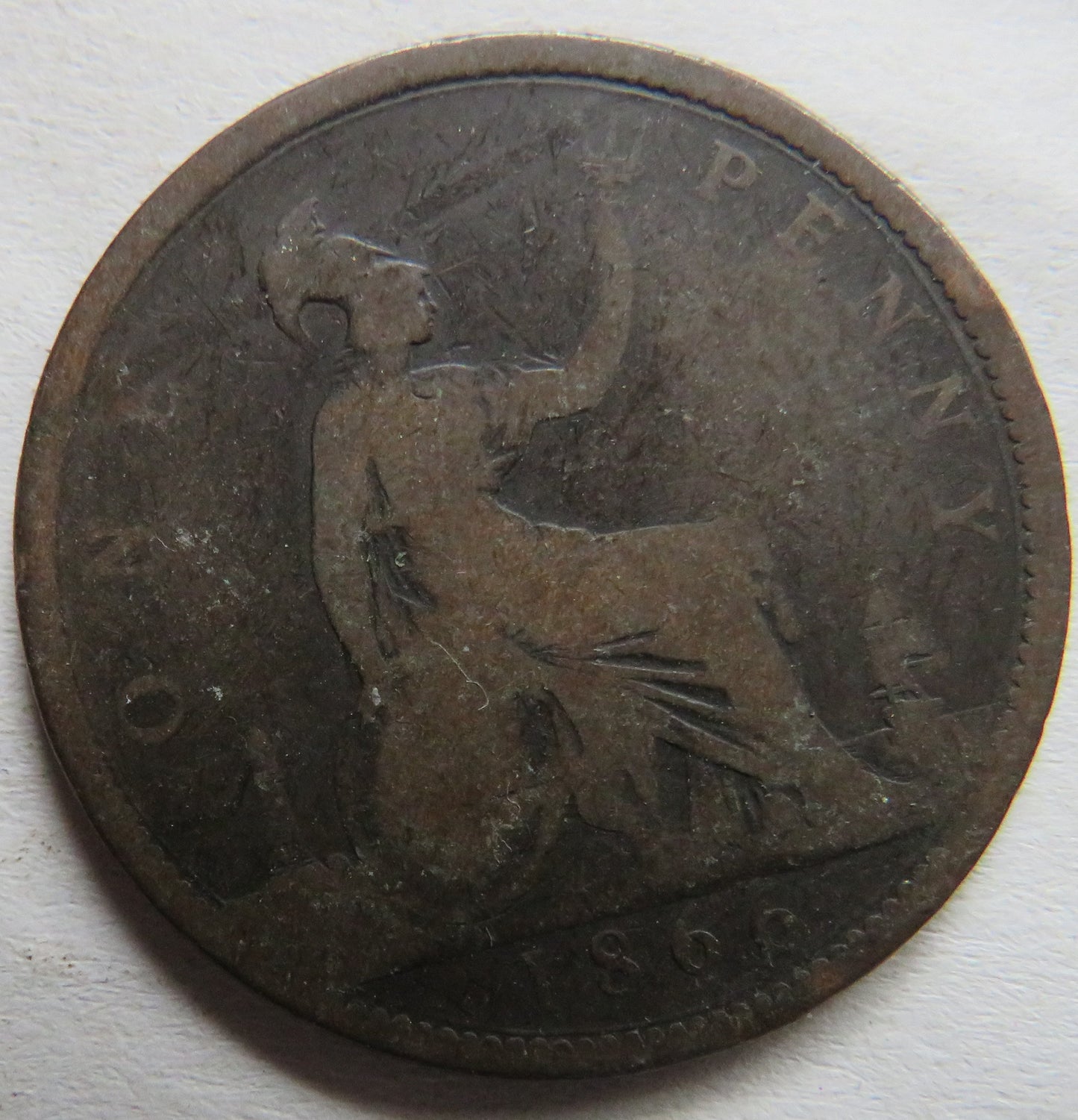 1866 Queen Victoria Bun Head One Penny Coin - Great Britain