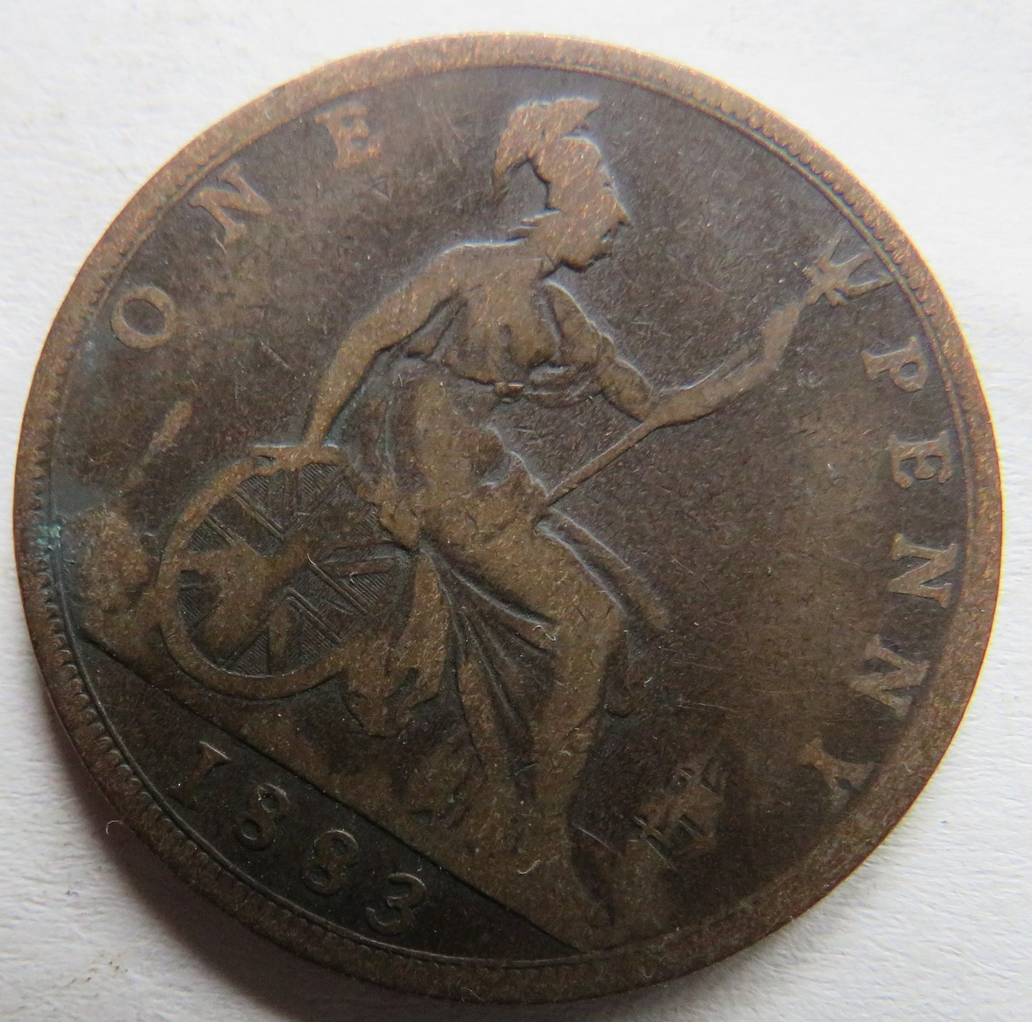 1883 Queen Victoria Bun Head One Penny Coin - Great Britain