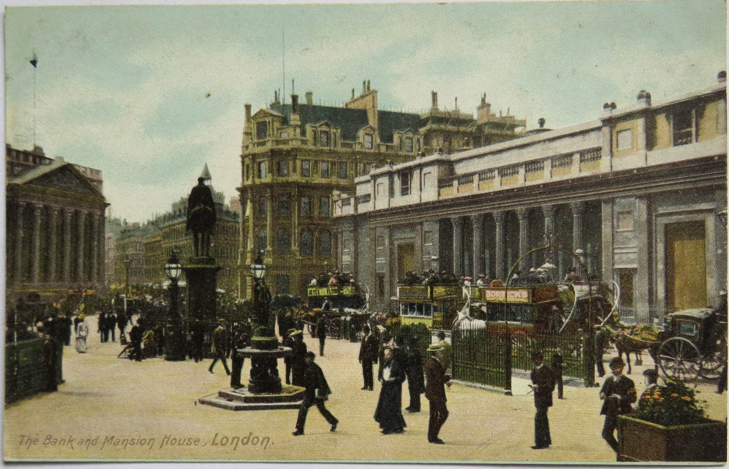 Vintage Postcard of The Bank and Mansion House, London
