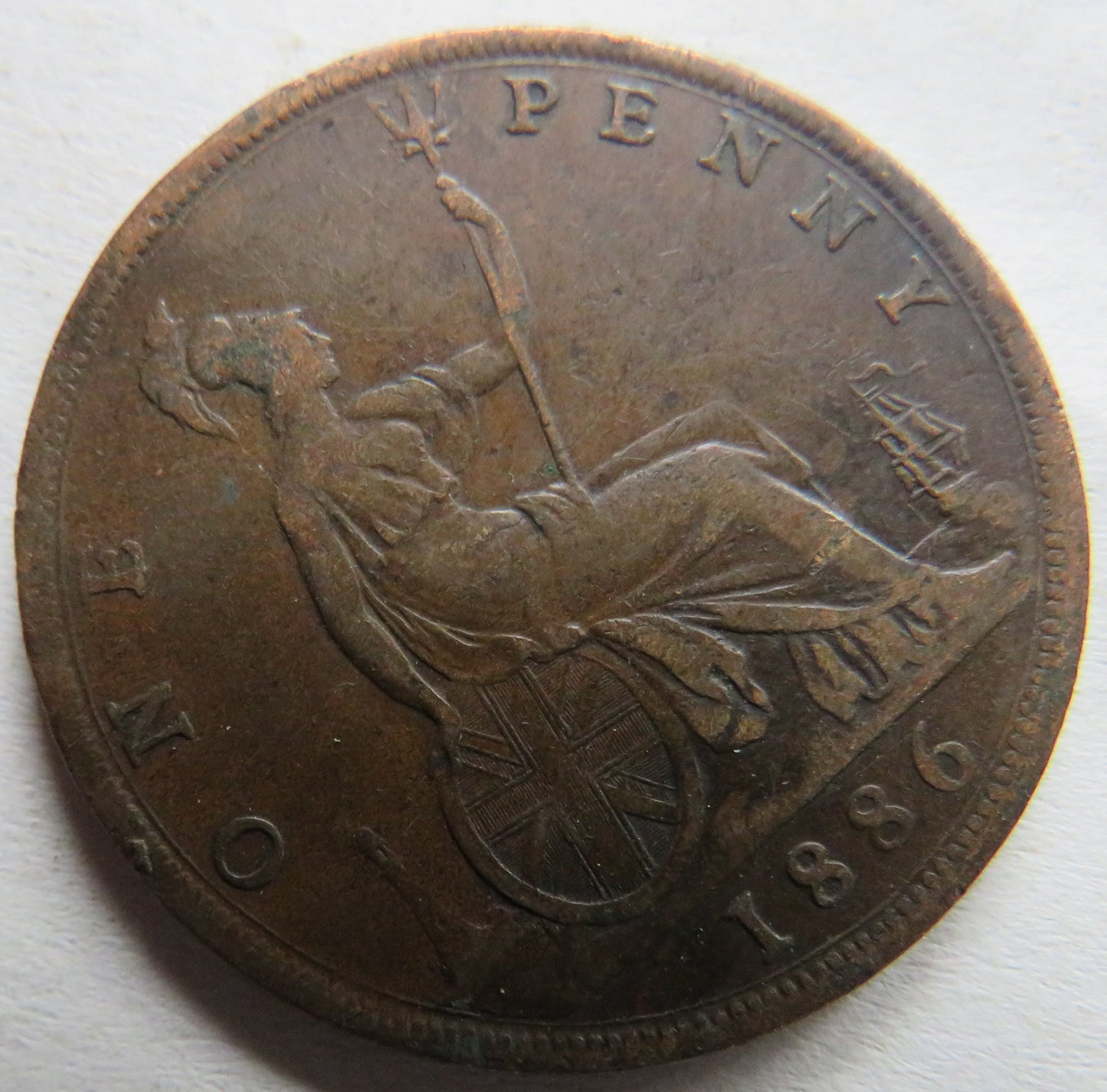 1886 Queen Victoria Bun Head One Penny Coin - Great Britain