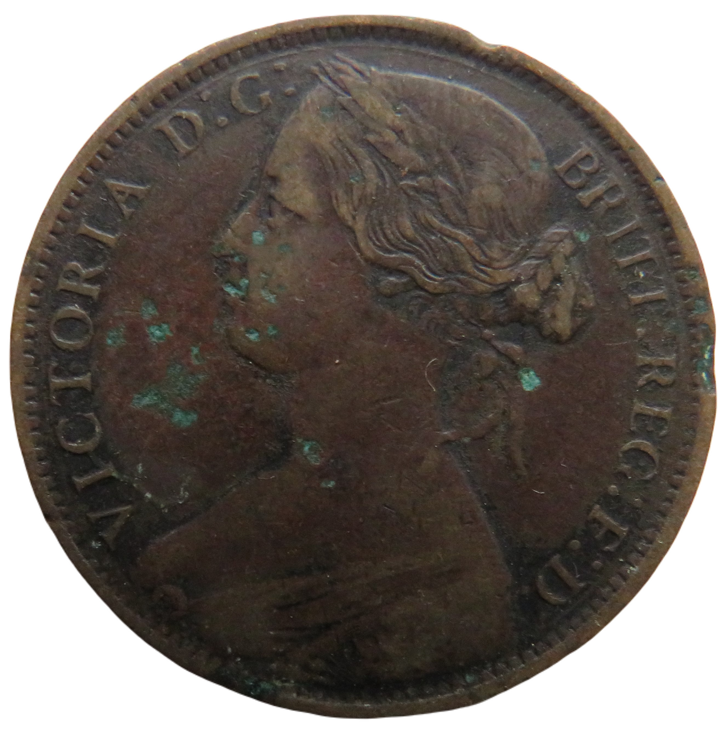 1865 Queen Victoria Bun Head One Penny Coin - Great Britain