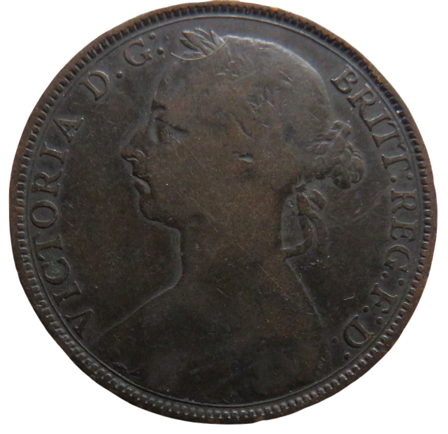 1890 Queen Victoria Bun Head One Penny Coin - Great Britain