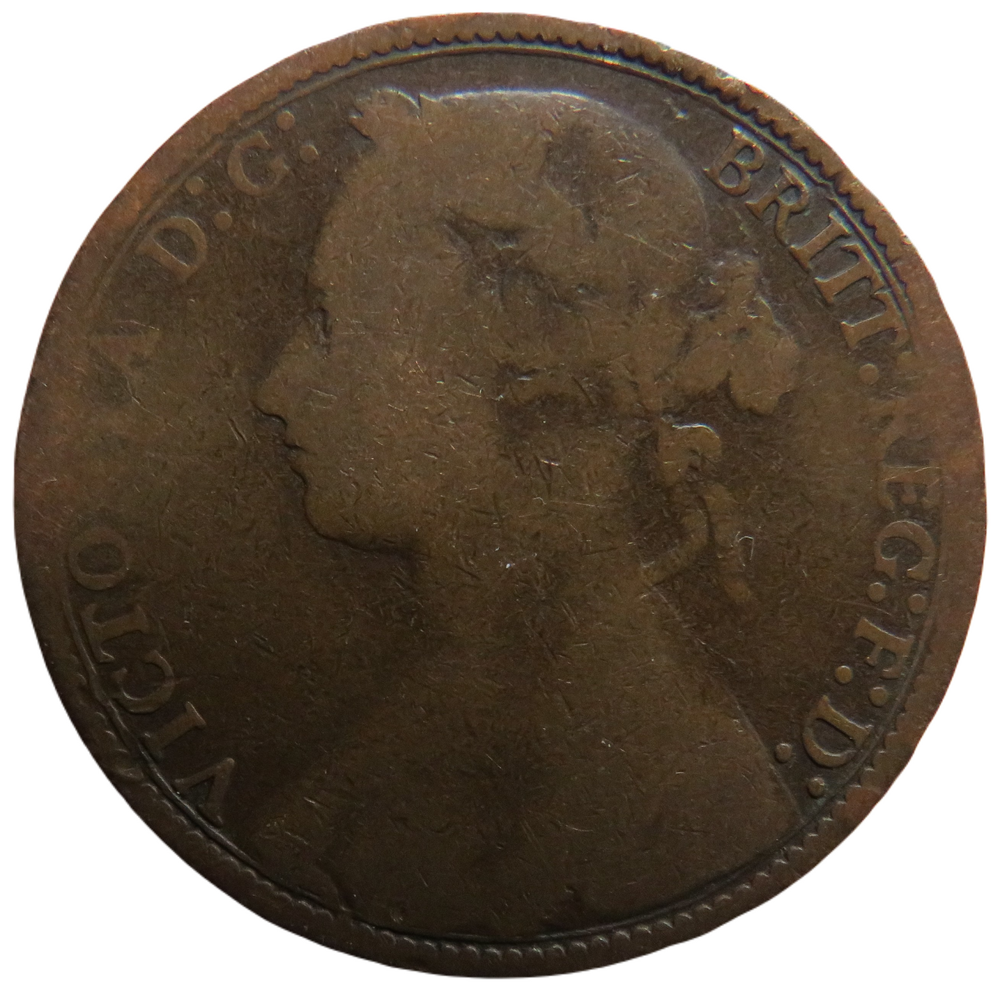 1877 Queen Victoria Bun Head One Penny Coin - Great Britain