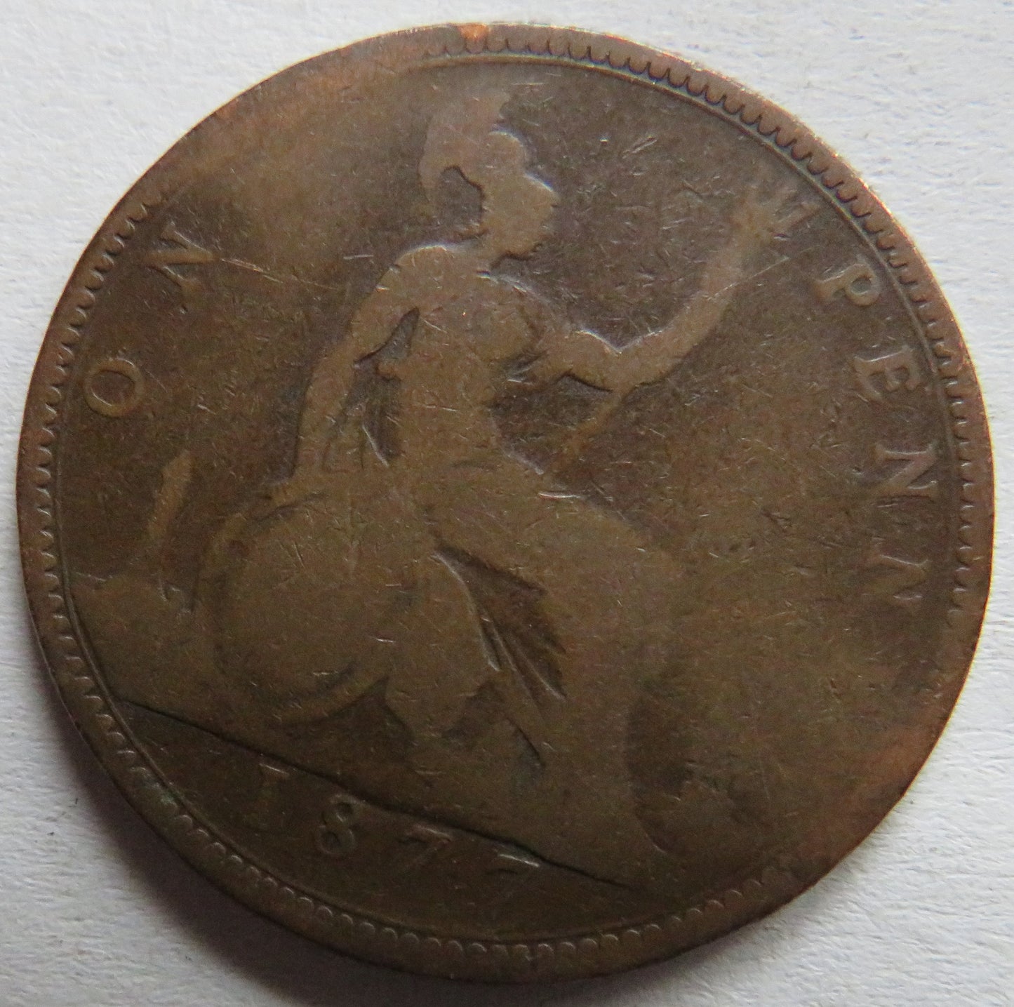 1877 Queen Victoria Bun Head One Penny Coin - Great Britain