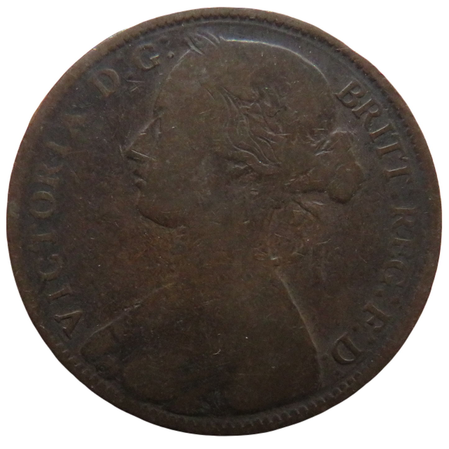 1861 Queen Victoria Bun Head One Penny Coin - Great Britain
