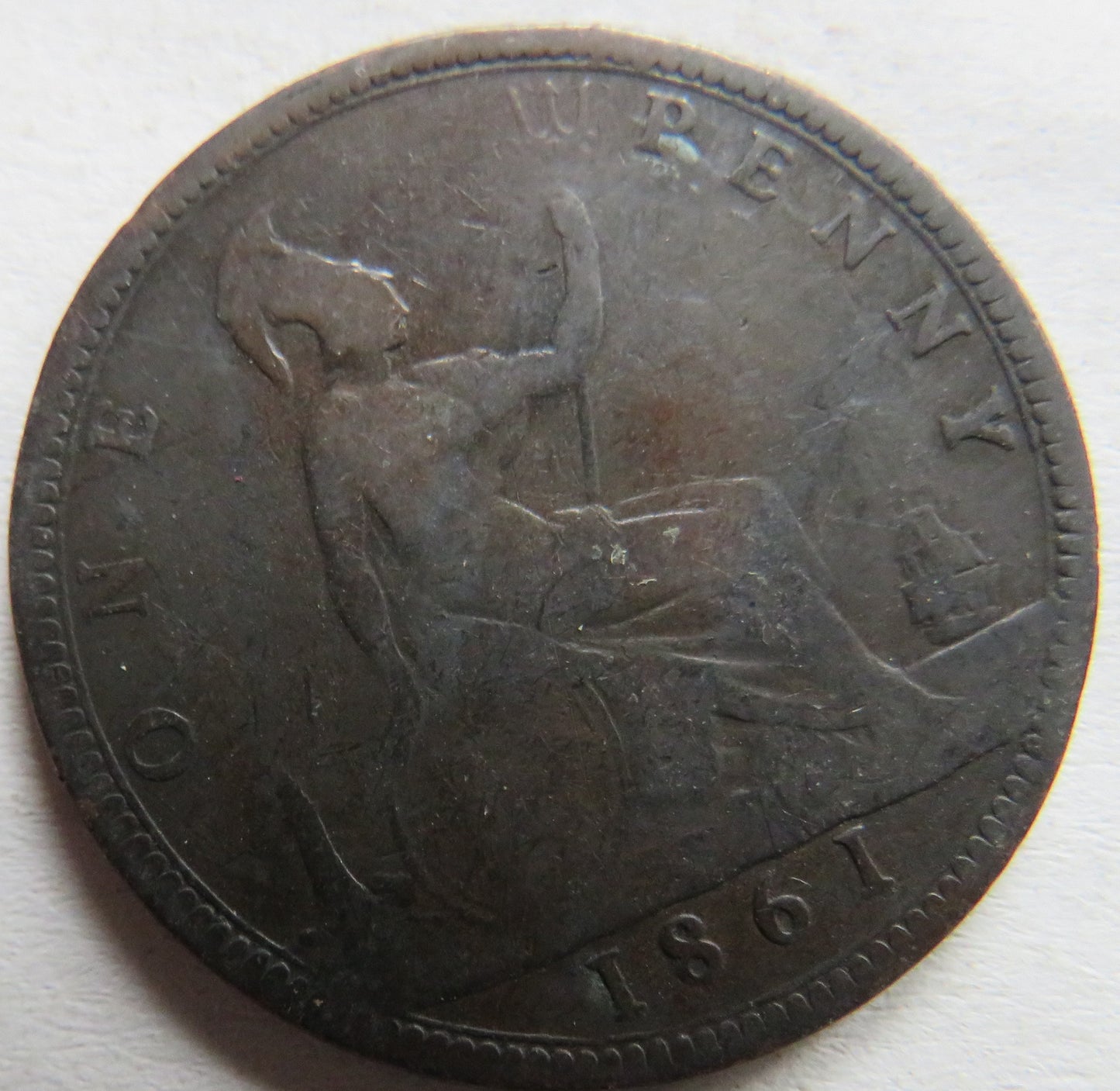 1861 Queen Victoria Bun Head One Penny Coin - Great Britain