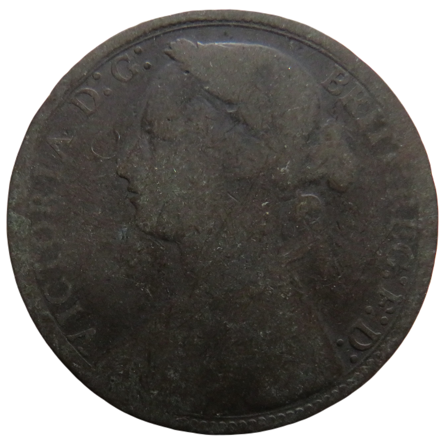 1876-H Queen Victoria Bun Head One Penny Coin - Great Britain
