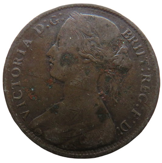 1861 Queen Victoria Bun Head One Penny Coin - Great Britain