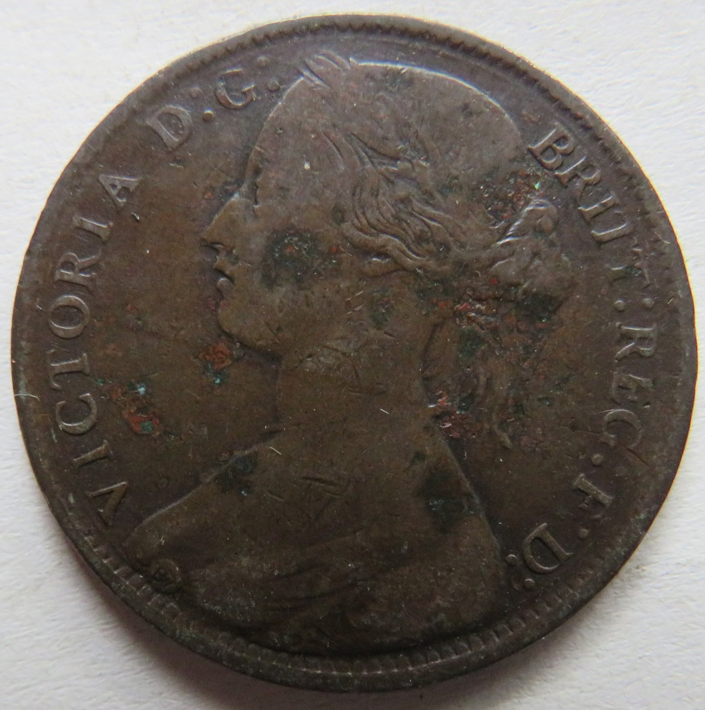 1861 Queen Victoria Bun Head One Penny Coin - Great Britain