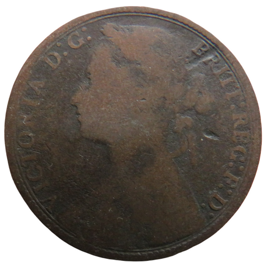 1879 Queen Victoria Bun Head One Penny Coin - Great Britain