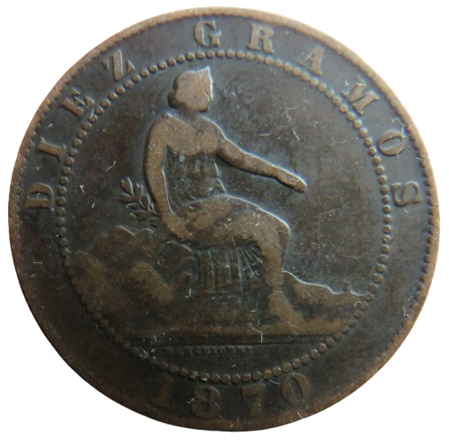 1870 Spain 10 Centimos Coin
