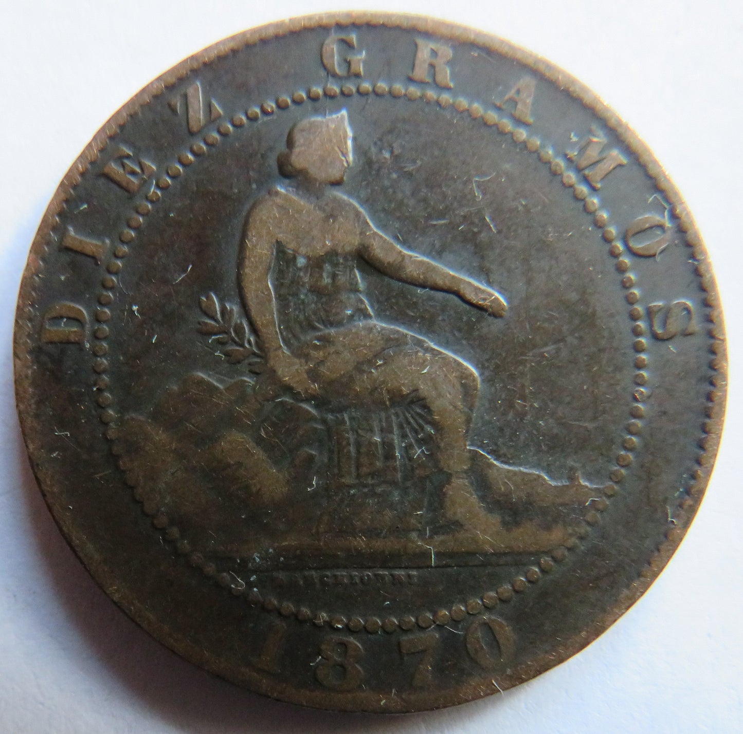 1870 Spain 10 Centimos Coin