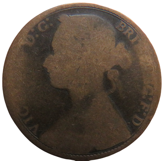 1875 Queen Victoria Bun Head One Penny Coin - Great Britain