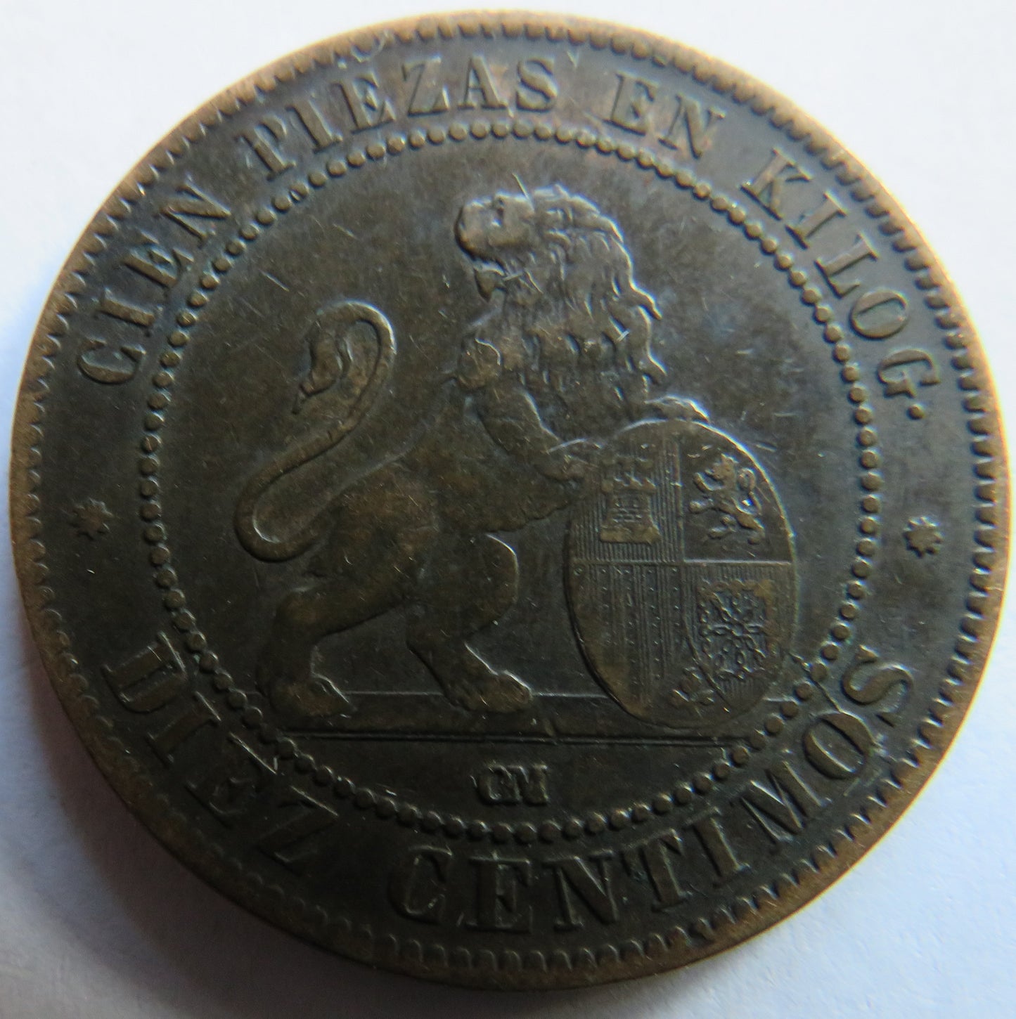 1870 Spain 10 Centimos Coin