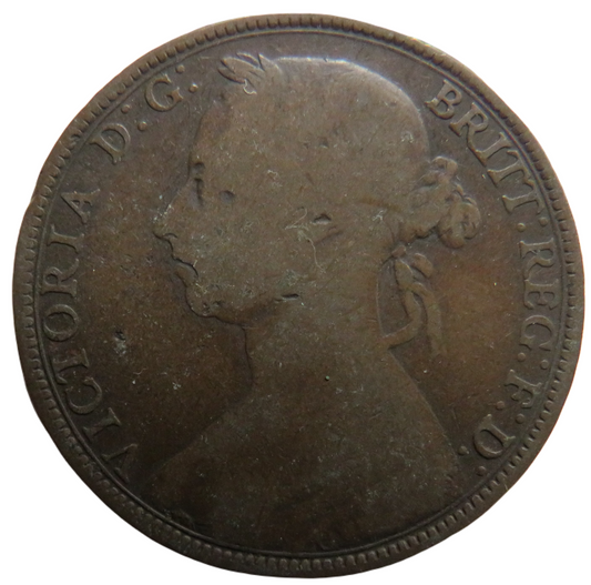 1891 Queen Victoria Bun Head One Penny Coin - Great Britain