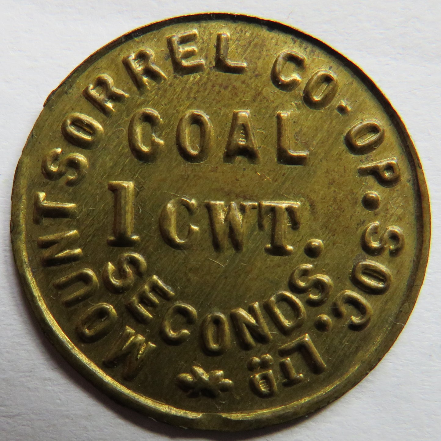 Mount Sorrel Cooperative Society Coal 1 CWT Token