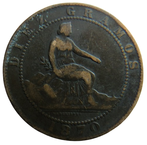 1870 Spain 10 Centimos Coin