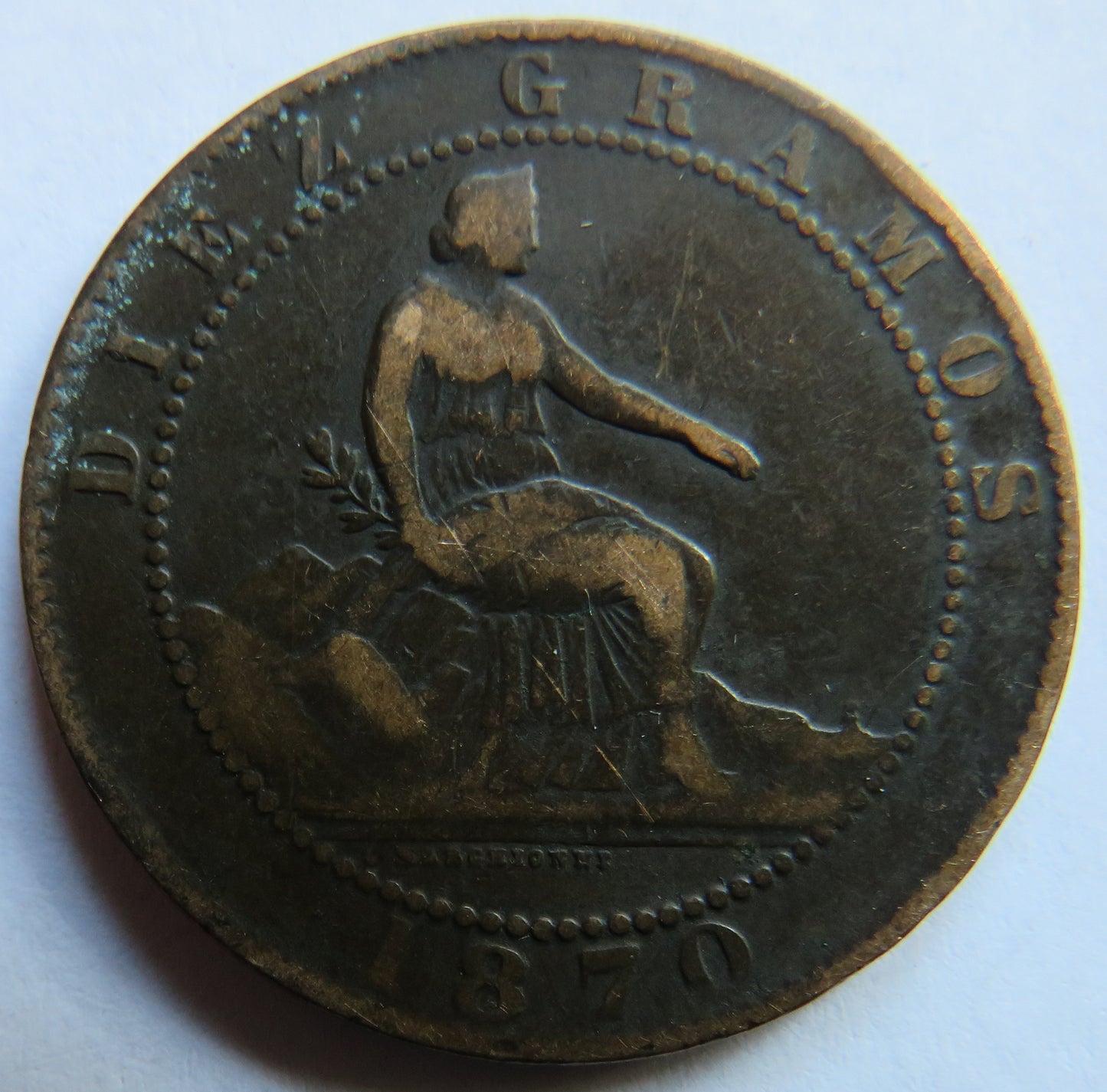 1870 Spain 10 Centimos Coin