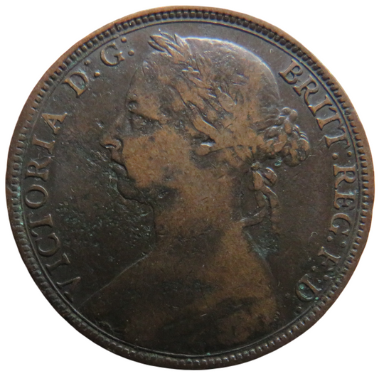 1890 Queen Victoria Bun Head One Penny Coin - Great Britain